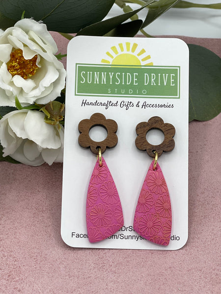 Pink Textured Dagger Clay Dangle Earrings