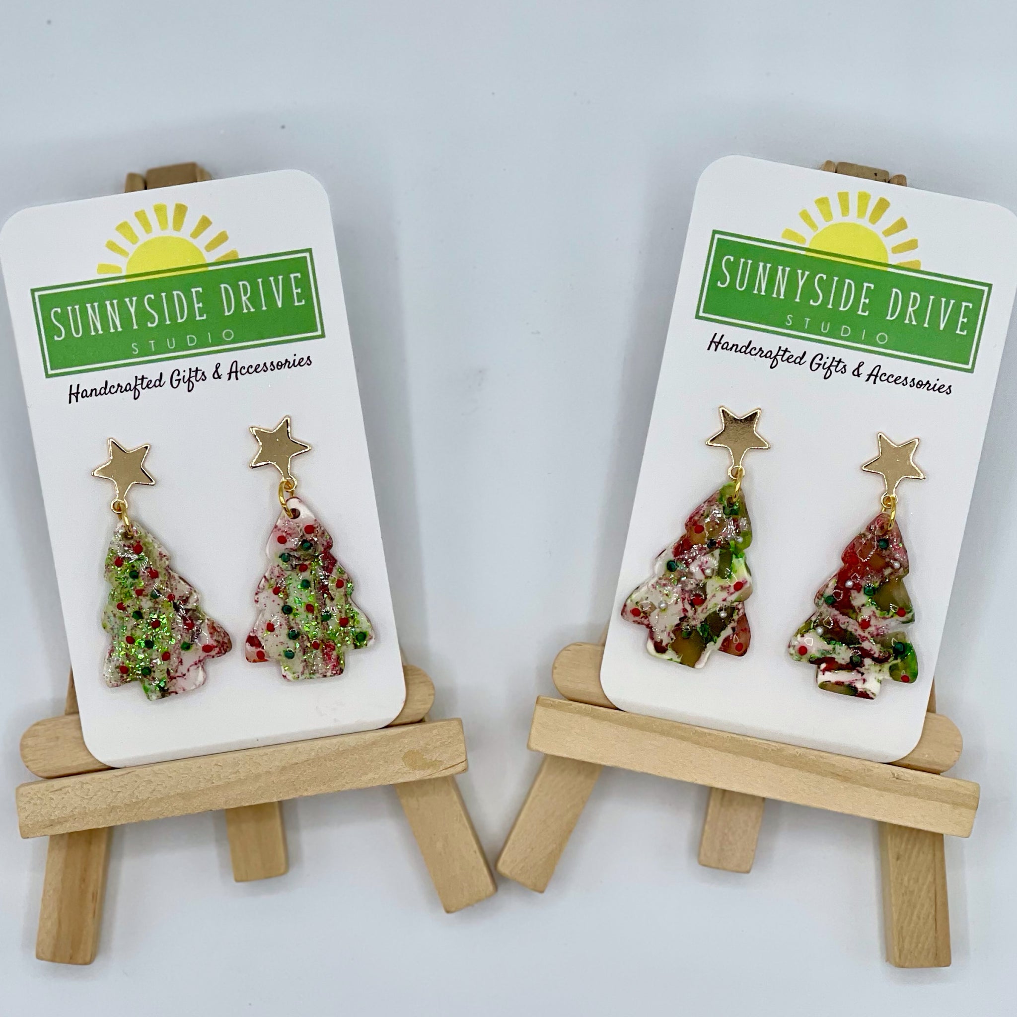 Christmas Tree Dangle Clay Earrings