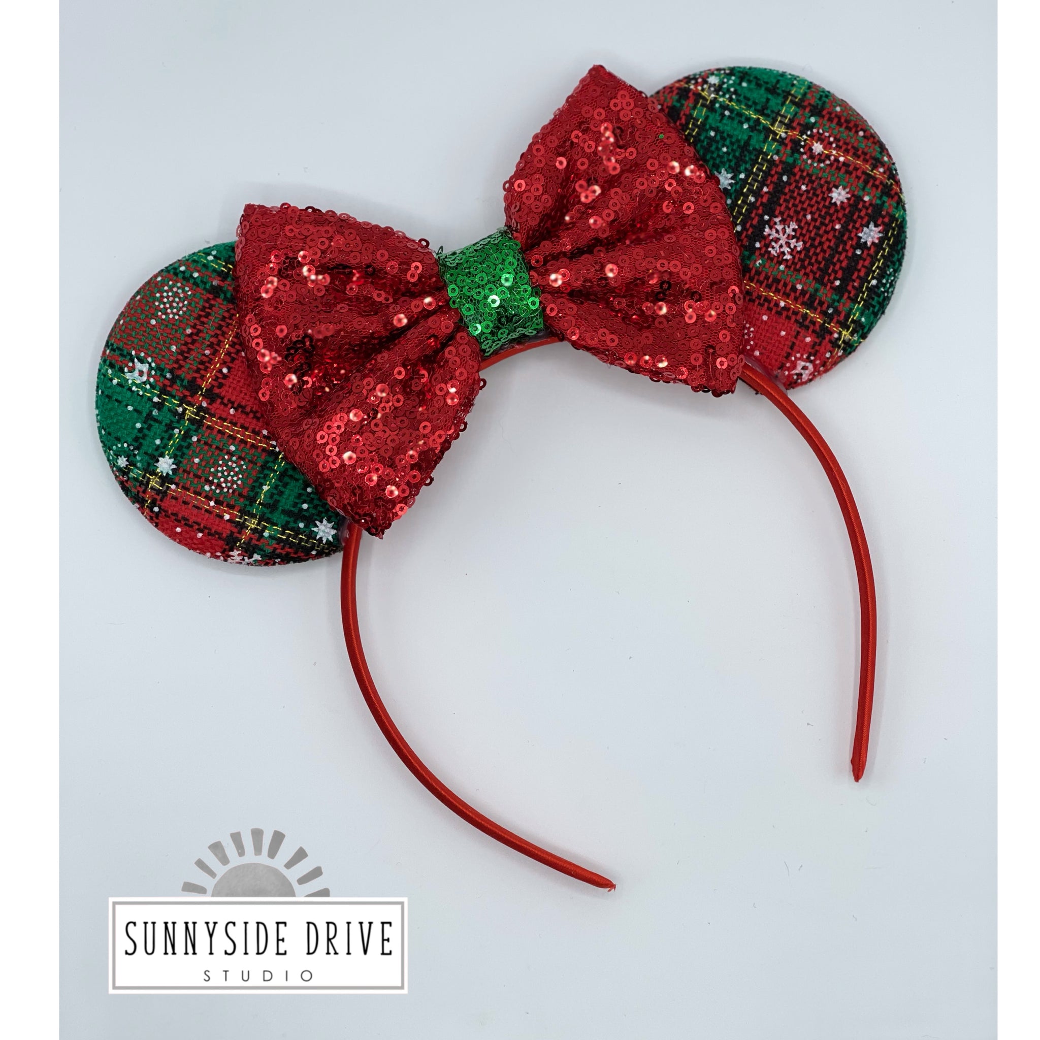 Snowflake Plaid Christmas Mouse Ears Headband