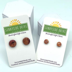 Gold & Brown Marbled Clay Stud Earrings