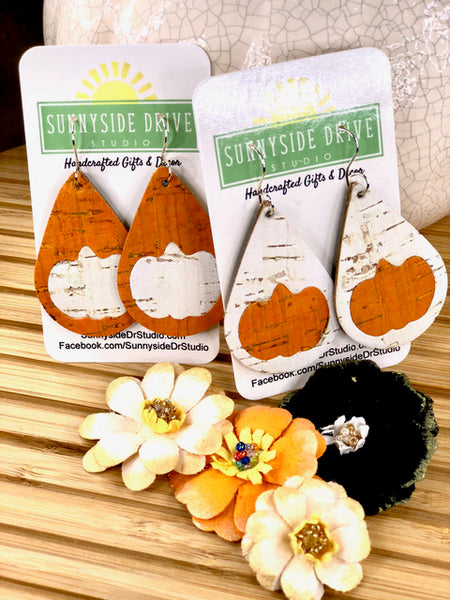 Pumpkin Inlay Teardrop Leather Earrings