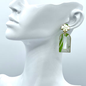 Green Marble Open Arch Clay Earrings