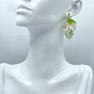 Green Marble Leaf Clay Earrings