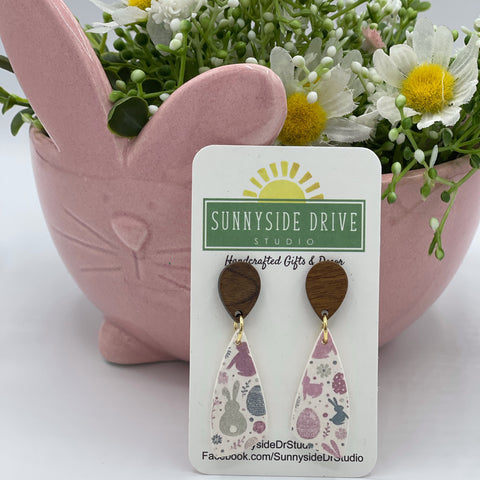 Bunny Print Rounded Dagger Clay Earrings