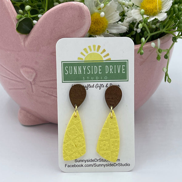 Yellow Textured Dagger Clay Earrings