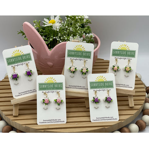 Floral Cross Clay Earrings