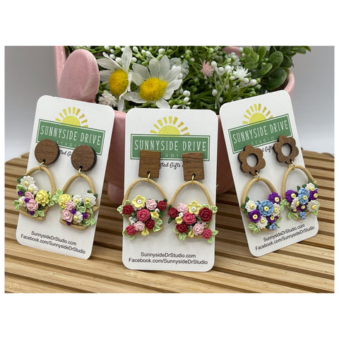 Flower Basket Clay Earrings