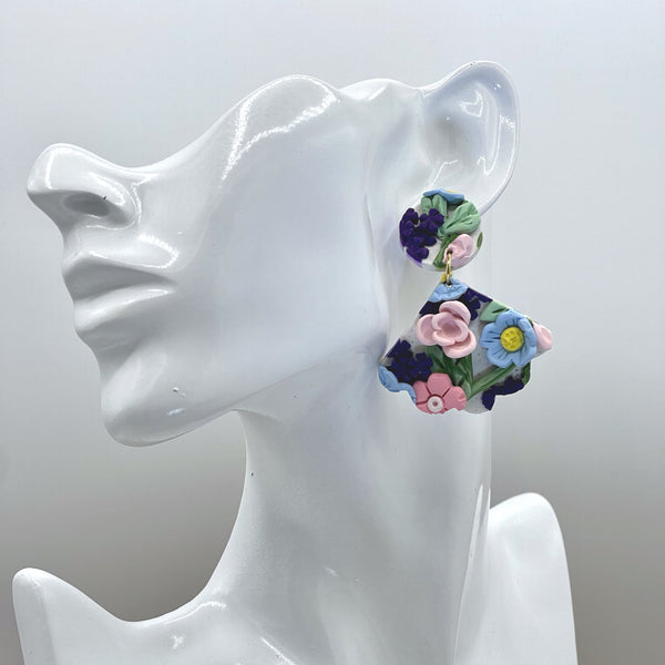 3D Floral Artisan Clay Earrings