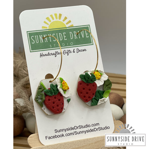 Strawberry Patch Hoop Dangle Clay Earrings