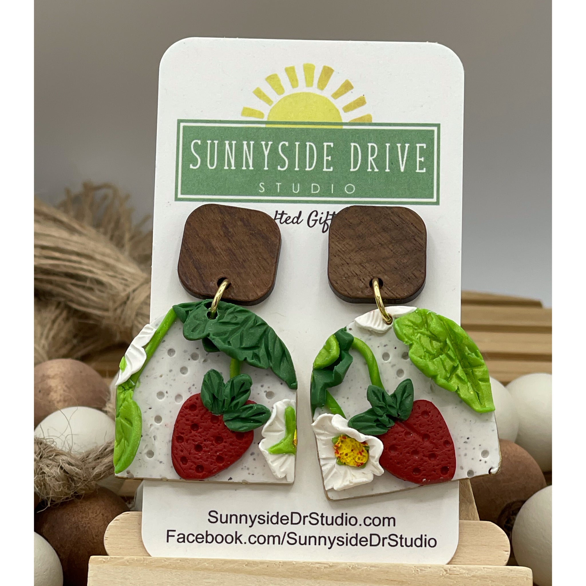 Strawberry Patch Dangle Clay Earrings