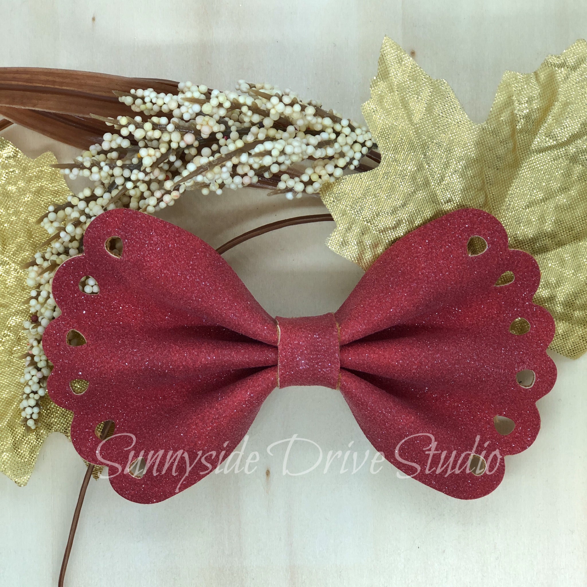 Fall Cranberry Glitter Suede Vegan Faux Leather Hair Bow