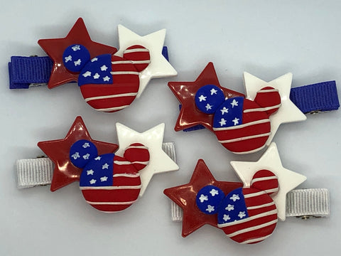 Red, White & Blue Mickey Hair Clips (White)