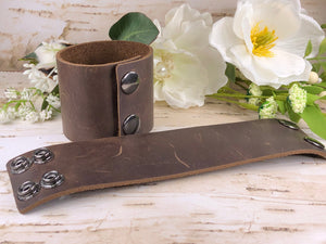Brown Distressed Leather Cuff Bracelet
