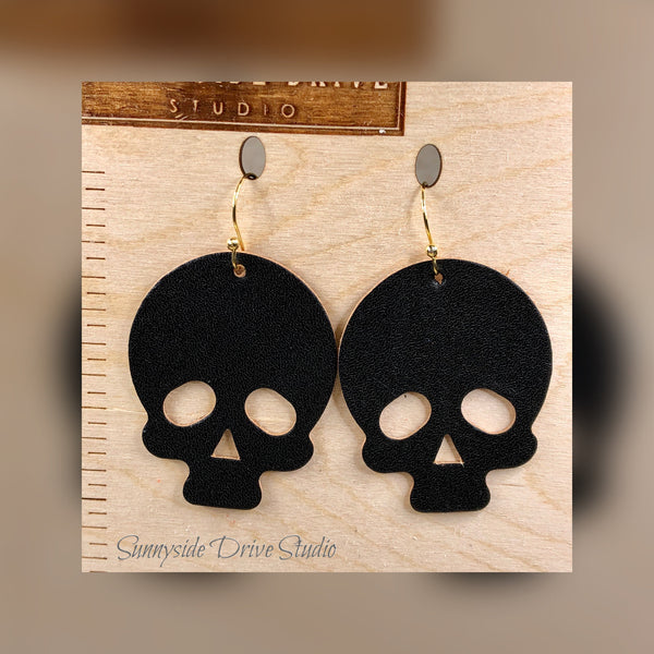 Spooky Skull Leather Earrings