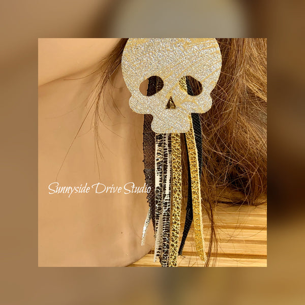 Spooky Skull & Fringe Leather Earrings