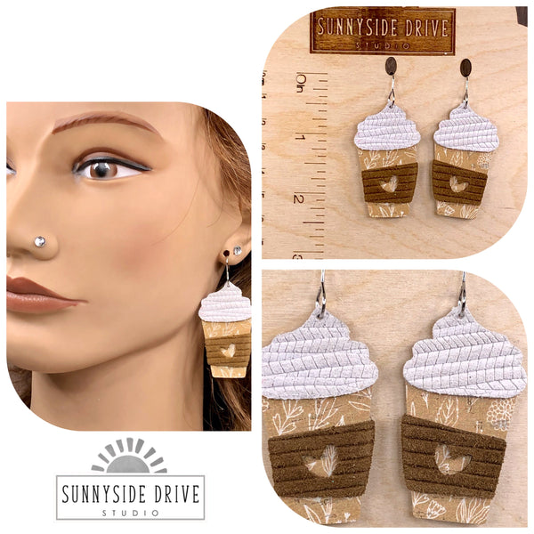 Coffee Cup Leather Earrings