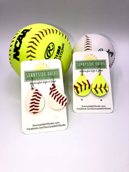 Baseball & Softball Leather Teardrop Earrings