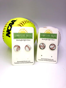 Baseball & Softball Laces Leather Stud Earrings