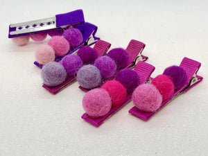 Pink & Purple Pompom Hair Clips