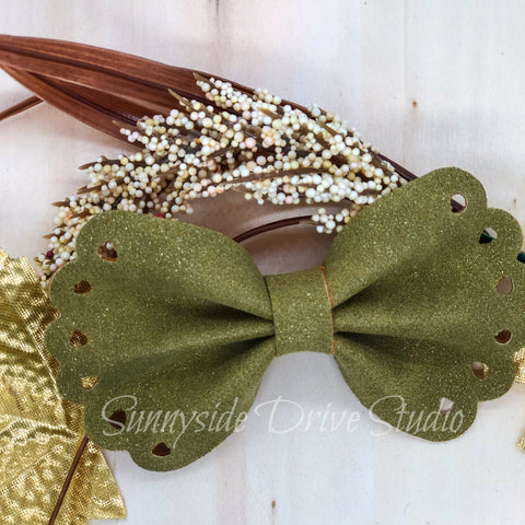 Fall Olive Glitter Suede Hair Bow